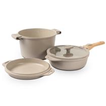 Jogo de Panelas Empilhável Indução 7 Peças Areia em Alumínio e Revestimento Cerâmico Antiaderente Brinox Jogo de Panelas Empilhável Indução 7 Peças Areia em Alumínio e Revestimento Cerâmico Antiaderente Brinox