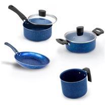 Jogo de panelas enjoy antiaderente 4 peças azul stone com tampa