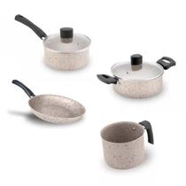 Jogo de panelas enjoy antiaderente 4 peças bege com tampa