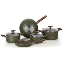 Jogo de Panelas Eté Indução 5 Peças Verde Oliva em Alumínio com Revestimento Interno Antiaderente Multiflon Jogo de Panelas Eté Indução 5 Peças Verde Oliva em Alumínio com Revestimento Interno Antiaderente Multiflon