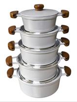 Jogo de Panelas Extra Grossas em Alumínio Fundido Batido tampa Fundido 5 Peças Branco