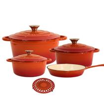 Jogo de Panelas Ferro Fundido Esmaltado 4 Peças Laranja Jogo de Panelas Ferro Fundido Esmaltado 4 Peças Laranja