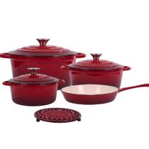 Jogo de Panelas Ferro Fundido Esmaltado 4 Peças Vermelho Jogo de Panelas Ferro Fundido Esmaltado 4 Peças Vermelho