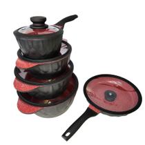 Jogo de Panelas Floral Rev. Cerâmico Fundo Triplo Indução C Tampa De Vidro Cor Preto Vermelho Jogo de Panelas Floral Rev. Cerâmico Fundo Triplo Indução C Tampa De Vidro Cor Preto Vermelho