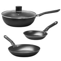Jogo de Panelas Frigideira e Wok 3 Tamanhos Brinox Antiaderente PRO-FLON Não Gruda