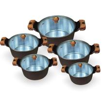 Jogo De Panelas Fundidas Usinadas 5 Peças Varias Cores Tampa De Vidro Cor:Cereja