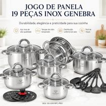 Jogo de Panelas Genebra 19 Peças Inox Premium para Cozinha Completa