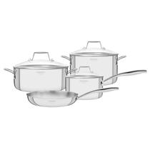 Jogo de Panelas Grano Glass em Aço Inox Corpo Triplo Tampa de Vidro 4 Peças - Tramontina 65140004 Jogo de Panelas Grano Glass em Aço Inox Corpo Triplo Tampa de Vidro 4 Peças - Tramontina 65140004