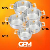 Jogo de Panelas Grossas 5 peças em alumínio batido Fundido Polido Tampa de Vidro LINHA/ PREMIUM Jogo de Panelas Grossas 5 peças em alumínio batido Fundido Polido Tampa de Vidro LINHA/ PREMIUM