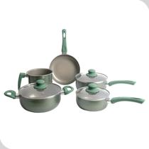 Jogo de Panelas Hauskraft Milan Indução 5 Peças Revestimento Cerâmico Verde Soft Touch e Tampas de Vidro Jogo de Panelas Hauskraft Milan Indução 5 Peças Revestimento Cerâmico Verde Soft Touch e Tampas de Vidro