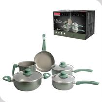 Jogo de Panelas Hauskraft Milan Indução 5 Peças Revestimento Cerâmico Verde Soft Touch e Tampas de Vidro