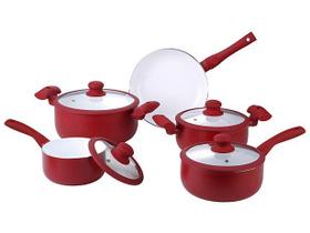 Jogo de Panelas Hauskraft Revestimento Cerâmico - de Alumínio Vermelho 5 Peças Carmin