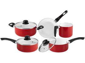 Jogo de Panelas Hauskraft Revestimento Cerâmico - de Alumínio Vermelho 5 Peças Roma