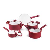 Jogo de Panelas Hercules Revestimento Ceramico Indução 5 Peças Antiaderente Vermelho Jogo de Panelas Hercules Revestimento Ceramico Indução 5 Peças Antiaderente Vermelho