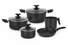 Jogo de Panelas Indução 5 Peças Cerâmica Antiaderente Com Tampa de Vidro Dona Chefa