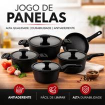Jogo de Panelas Indução 5 Peças Hauskraft Manhattan Revestimento Cerâmico Antiaderente Alumínio Tampa Vidro Soft Touch