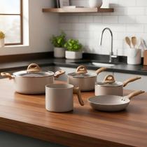 Jogo De Panelas Indução Brinox Ceramic Life Smart Plus 5 Peças Areia Bege Antiaderente