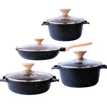 Jogo de Panelas Indução Revestimento Antiaderente Mármore Cerâmico Classic 4 peças Preto