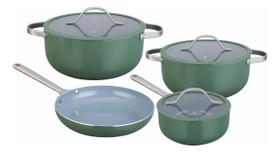 Jogo De Panelas Indução Revestimento Cerâmica 4 Peças Berlin Verde