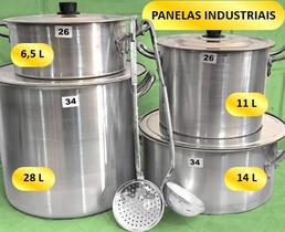 Jogo de Panelas Industrial Caldeirão e Caçarola N26 e N34 Linha Hotel Concha e Espumadeira Alumínio Forte