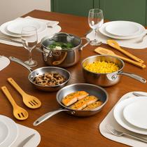 Jogo de Panelas Inox 304 Mimo Style Isa Scherer 8 Peças Fundo Triplo Antiaderente Cerâmica Indução com Utensílios Jogo de Panelas Inox 304 Mimo Style Isa Scherer 8 Peças Fundo Triplo Antiaderente Cerâmica Indução com Utensílios