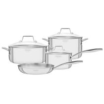 Jogo de Panelas Inox Tramontina 4 Peças Grano Glass Corpo Triplo Tampa Vidro Indução