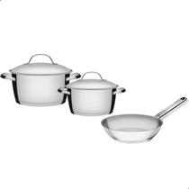 Jogo de panelas inox tramontina fundo triplo allegra 3 peças caçarolas e frigideira