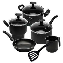 Jogo de Panelas Itália Antiaderente com cuscuzeira Preta 6 Peças Triunfo