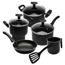 Jogo de Panelas Itália Antiaderente com cuscuzeira Preta 6 Peças Triunfo