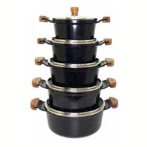 Jogo De Panelas Javali Premium 5 Peças Alumínio Cerâmica Revestimento Ceramico 16-24 TV Preto Liso