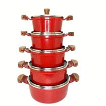 Jogo De Panelas Javali Premium 5 Peças Alumínio Cerâmica Revestimento Ceramico 16-24 TV Vermelho Liso