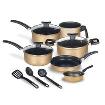 Jogo de Panelas Kit 9 Pçs Antiaderente Tampa Vidro Teflon Cor:Bege