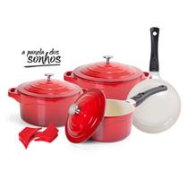 Jogo de Panelas Le Cook Premier Vermelha 4 Peças Cerâmica Antiaderente com Tampas de Vidro Jogo de Panelas Le Cook Premier Vermelha 4 Peças Cerâmica Antiaderente com Tampas de Vidro