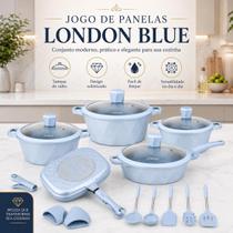 Jogo de Panelas London 17 Peças Antiaderente Gray Blue Completo Jogo de Panelas London 17 Peças Antiaderente Gray Blue Completo