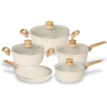 Jogo De Panelas Marble Cerâmico Alumínio 5Pçs Creme Oster