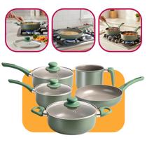 Jogo De Panelas Milan 5 Peças Com Indução Hauscraft Verde Com Tampa De Vidro