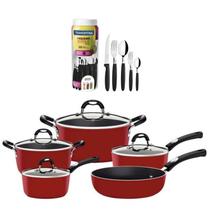 Jogo de Panelas Mônaco Induction Verm 5 Pçs com Faqueiro Ipanema 30 Pçs Tramontina Jogo de Panelas Mônaco Induction Verm 5 Pçs com Faqueiro Ipanema 30 Pçs Tramontina