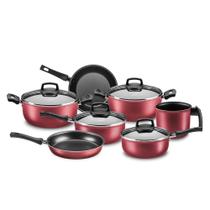 Jogo de Panelas MTA Safira 7 Peças Antiaderente Tampa de Vidro com Saída de Vapor Cereja