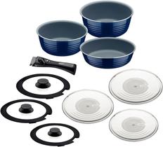 Jogo de Panelas Multiuso Tramontina Itria em Alumínio Cabo Removível Azul 10 Peças