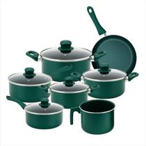Jogo de Panelas Napoli 7 peças Fundo Triplo de Indução com Revestimento Cerâmico Verde