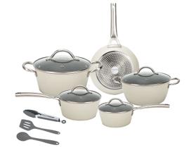 Jogo de Panelas Neuhaus Revestimento Cerâmico de Alumínio Forjado Off White Fundo Triplo 8 Peças Ceramic Prime