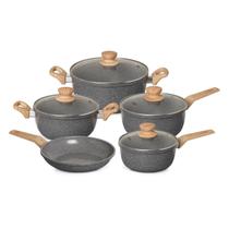 Jogo De Panelas Oster Indução 5 Peças Cerâmica Marble Dark Grey Preto Granito