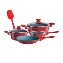 Jogo De Panelas Para Fogão Indução 5 Peças Volcano Com Espátula Vermelha