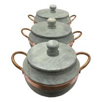 Jogo De Panelas Pedra Sabão Bojuda Com Tampa De Pedra