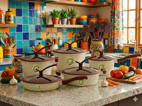 Jogo de Panelas Premium Cerâmica Anti Aderente Creme Bege Compatível Com Designer Moncoc Arezzo Frita Sem Óleo Jogo de Panelas Premium Cerâmica Anti Aderente Creme Bege Compatível Com Designer Moncoc Arezzo Frita Sem Óleo