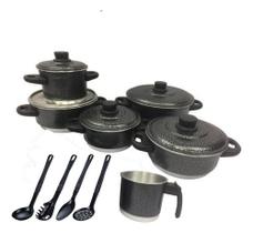 Jogo De Panelas Preto Em Alumínio Com Talheres