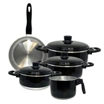 Jogo de Panelas Preto Esmaltado 5 Peças em Alumínio Com Fervedor Jogo de Panelas Preto Esmaltado 5 Peças em Alumínio Com Fervedor