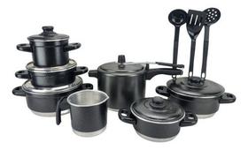 Jogo De Panelas Preto Panela De Pressão 4.5 L Kit Talher