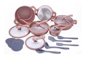 Jogo De Panelas Profissional Linha Arezzo Rosê - 18 Peças