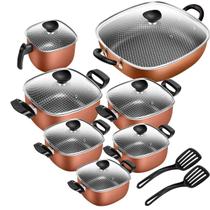 Jogo de Panelas Quadradas Antiaderente 6 Peças + Caneco Cobre Patolux